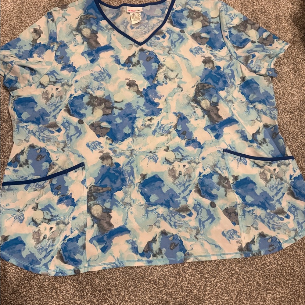Scrubstar Blue and Gray Patterned Women's Scrub Top